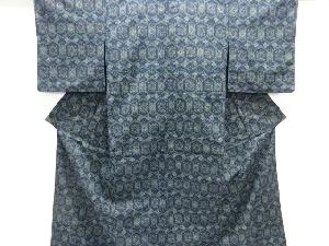 亀甲に花模様織り出し手織り紬着物